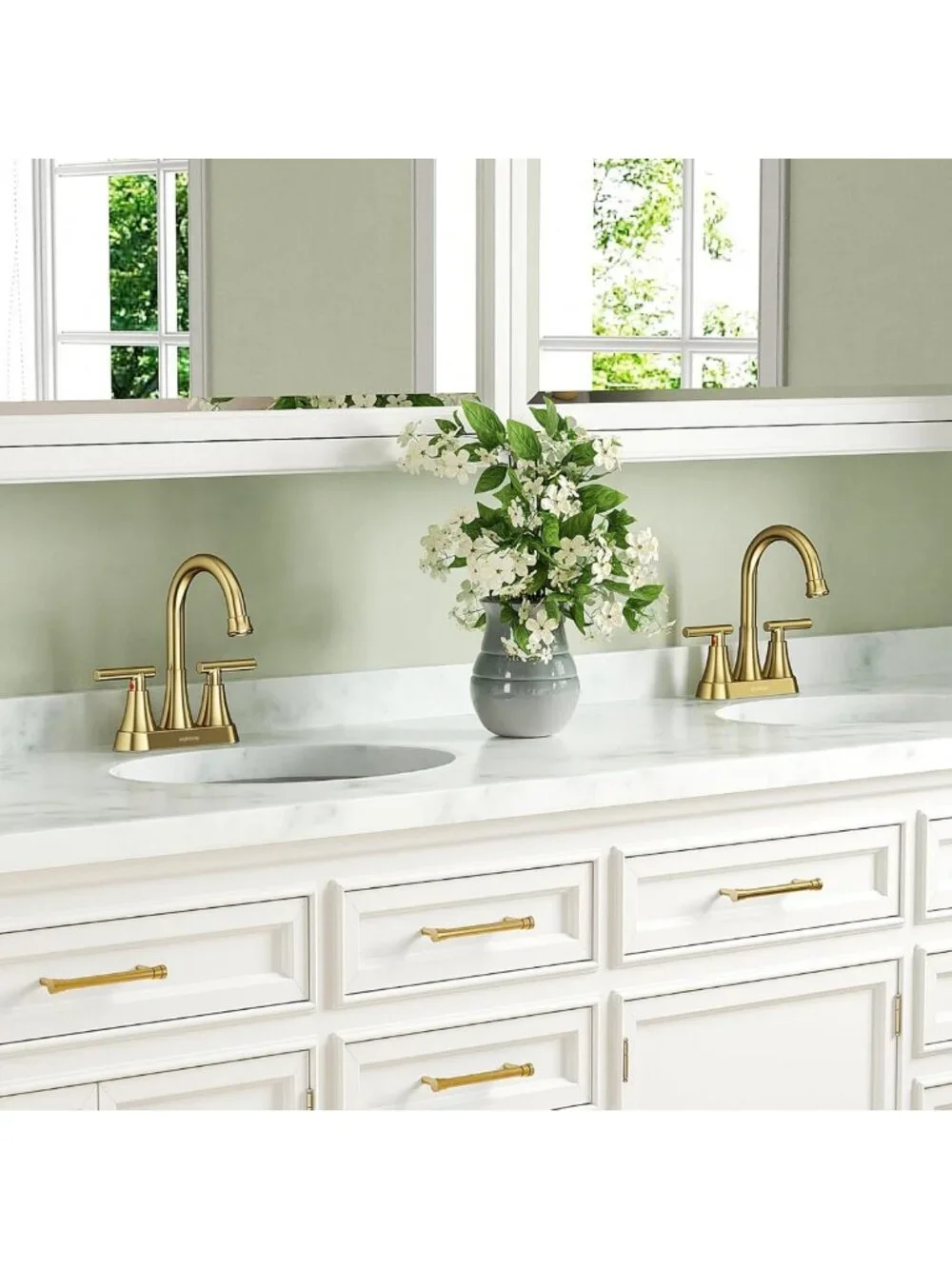 Brushed Gold 2-Handle Bathroom Faucet, 4-Inch Centerset, Lead-Free Design
